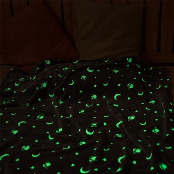 Glow in The Dark Throw Blanket 60 x 80 Inches, Galaxy Stars Pattern Soft Cozy - Picture 2 of 6